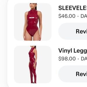 Naked Wardrobe Dark Red Vinyl Sleeveless Bodysuit and bottom included